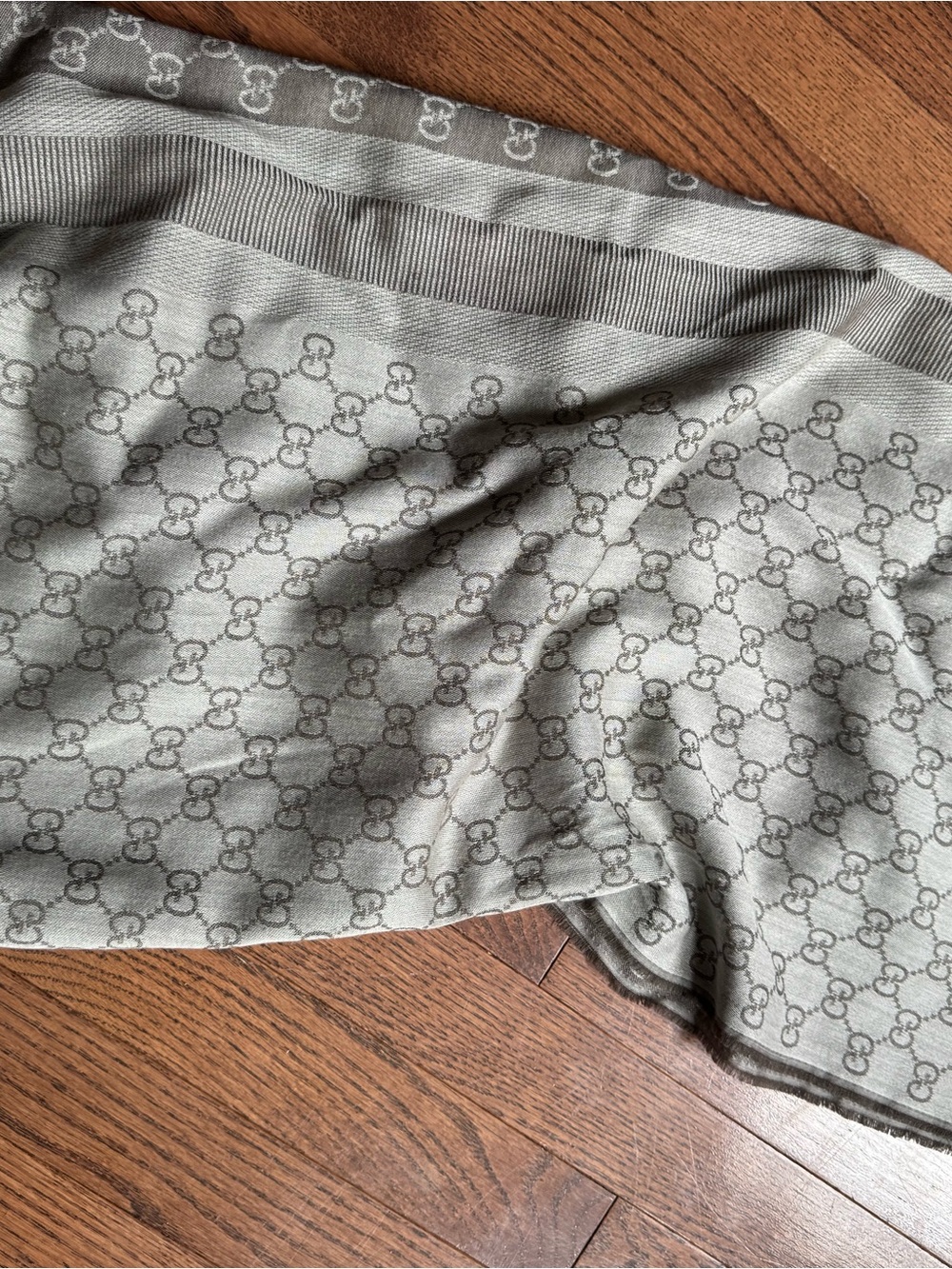 Gucci Gray Monogram GG Logo Scarf Wrap
